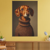 Regal Teckel in een Turtleneck Canvas Afdruk (Insitu (Woonkamer))
