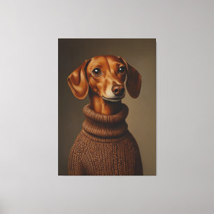 Regal Teckel in een Turtleneck Canvas Afdruk
