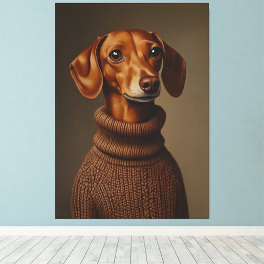 Regal Teckel in een Turtleneck Canvas Afdruk (Insitu (Houten vloer))