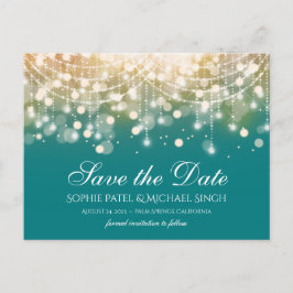 Regal Turquoise en Gold Bokeh Lights Briefkaart