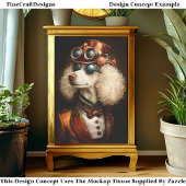 Regal White Steampunk Poedel Hond CT8 Decoupage Tissuepapier