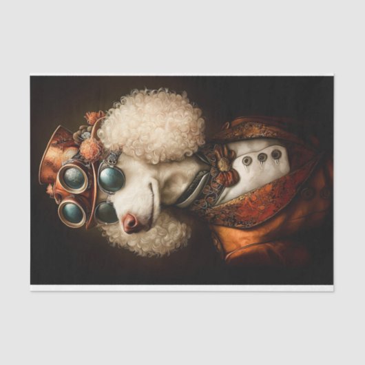 Regal White Steampunk Poedel Hond CT8 Decoupage Tissuepapier (Voorkant)