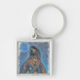 Regal Young Bald Eagle en Moon Painting Sleutelhanger