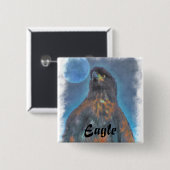 Regal Young Bald Eagle en Moon Painting Vierkante Button 5,1 Cm (Voorkant /achterkant)