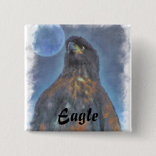 Regal Young Bald Eagle en Moon Painting Vierkante Button 5,1 Cm (Voorkant)