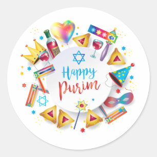 Regalos de cesta de purim feliz, decoración, siere ronde sticker
