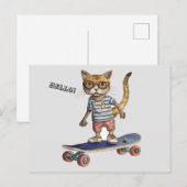 Regarde Meowt ! Carte postale Funny Cat Skateboard (Devant / Derrière)