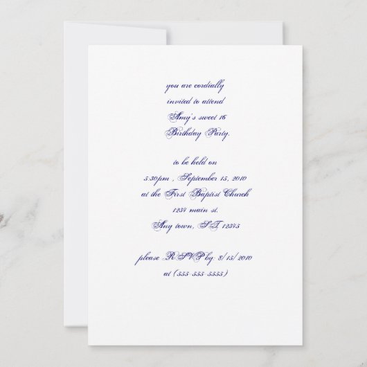 Regarder en plan Bleu Défiler Invitations Élégante (Dos)