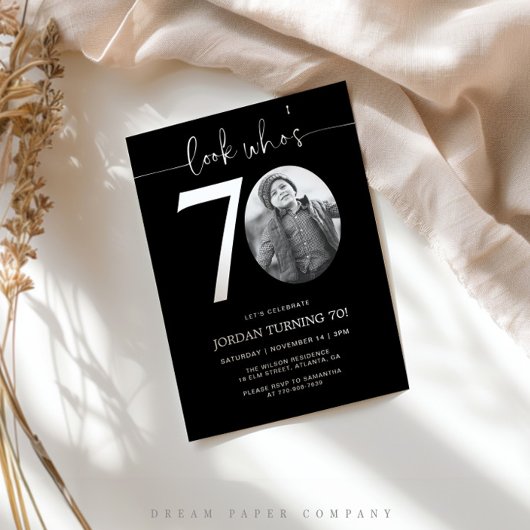 Regardez qui a 70 ans | Invitation noir 70e annive