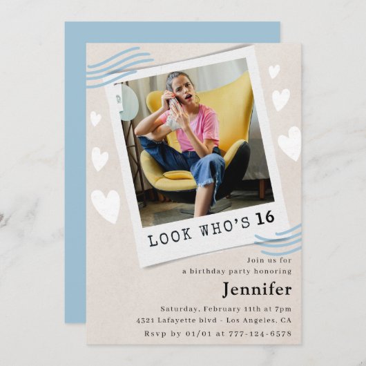 Regardez qui reçoit des invitations pour 16e anniv (Devant / Derrière)