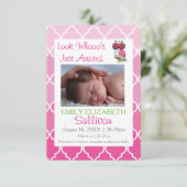 Regardez Whooo's Arrived Pink- 3x5 Faire-part de n (Debout devant)