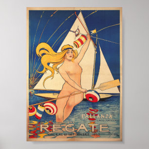Regate, Sailing, Italië, Art Nouveau Poster