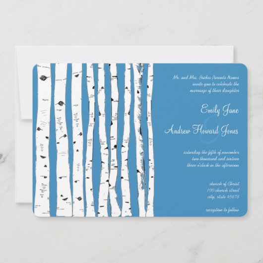 Regatta Blue Birch Tree Wedding Invitations (Devant)