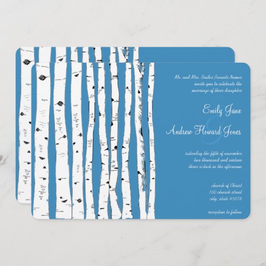 Regatta Blue Birch Tree Wedding Invitations Kaart (Voorkant / Achterkant)