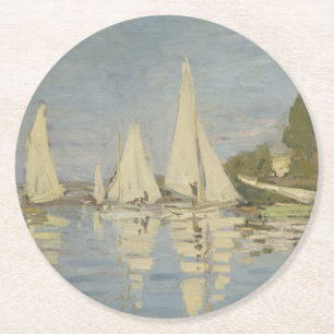 Regatta's bij Argenteuil, Olieverfschilderij, Clau Ronde Kartonnen Onderzetter
