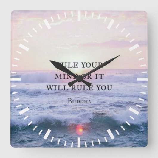 "Regel je geest of het zal je regeren" - Boeddha Vierkante Klok (Voorkant)