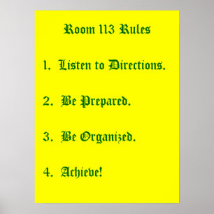 Regel voor kamer 113 poster