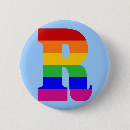 Regelboog letter R Ronde Button 5,7 Cm (Voorkant)