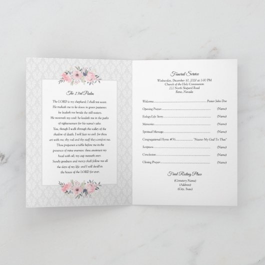 Regeling van de dienst | Programma voor de begrafe (Binnen)