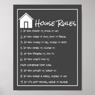 Regels voor grijs en wit huis poster