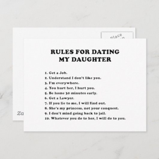 Regels voor het daten van mijn dochter briefkaart (Voorkant / Achterkant)