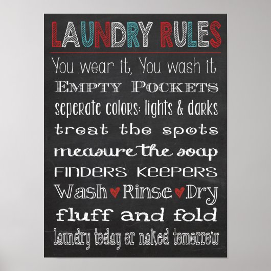 Regels voor waskamer Chalkboard Poster (Voorkant)