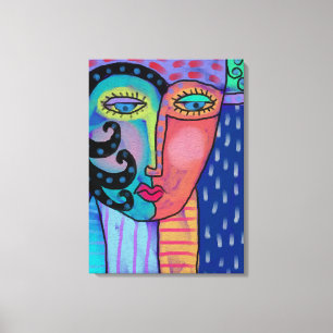 Regen Abstract Digitaal Schilderen van een Vrouw Canvas Afdruk