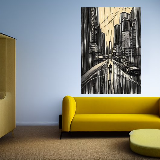 Regen in de stad | AI Art Poster