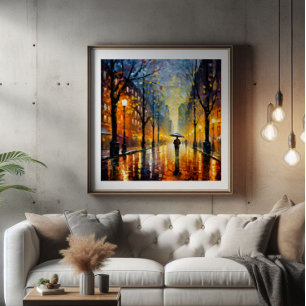 Regen stad Impressionisme Foto Afdruk