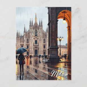 Regenacht in Milaan Italië Reizen Briefkaart