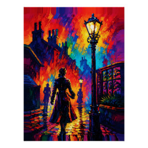 Regenachtelijke Wandeling Onder Straatverlichting Perfect Poster