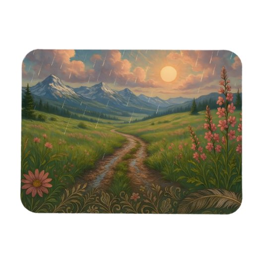 Regenachtige bergochtend magneet (Horizontaal)