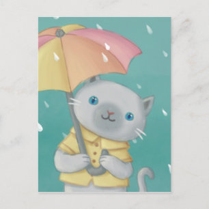 Regenachtige Dag: Kat & Paraplu Illustratie Briefkaart