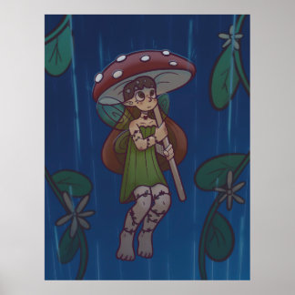 Regenachtige Dag Paddenstoelen Fee Poster