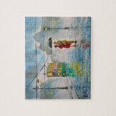 regenachtige dag romantisch paraplu - schilderij legpuzzel (Verticaal)