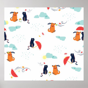 Regenachtige Dag Vrienden: Kat Hond Poster