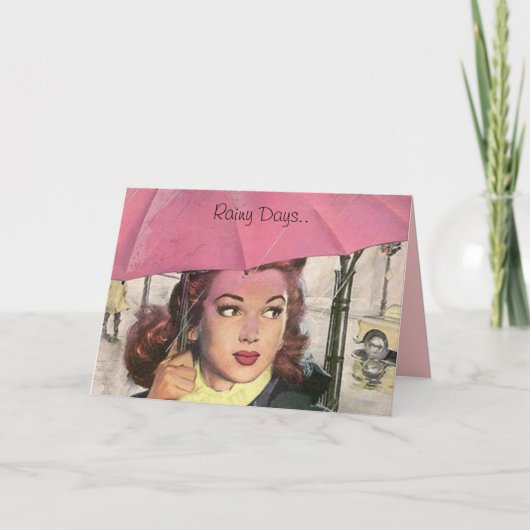 Regenachtige dagen. Vereist roze paraplu's! Retro- Kaart (Voorkant)
