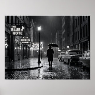 Regenachtige Film Noir Straat Poster