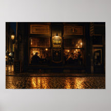 Regenachtige Poster van Belgische Bierhuis Avond