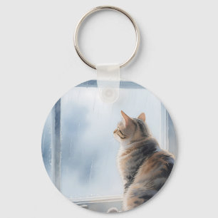 Regenachtige Ruit Aquarel Schotse Kat Sleutelhanger
