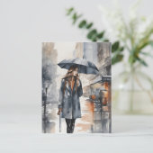 Regenachtige stad waterverf kunst briefkaart (Staand voorkant)