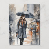 Regenachtige stad waterverf kunst briefkaart (Voorkant)