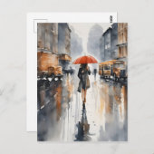 Regenachtige stad waterverf kunst briefkaart (Voorkant / Achterkant)