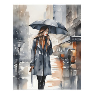 Regenachtige stad waterverf kunst foto afdruk