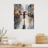 Regenachtige stad waterverf kunst poster (Keuken)