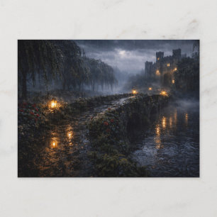 Regenachtige Wilgen Brug Lantaarn Kasteel Ansichtk Briefkaart