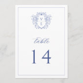 Regenblauw Monogram Crest Wedingstabel Nummer Programma (Achterkant)
