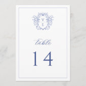 Regenblauw Monogram Crest Wedingstabel Nummer Programma (Voorkant)