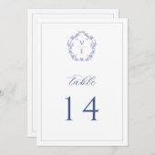 Regenblauw Monogram Crest Wedingstabel Nummer Programma (Voorkant / Achterkant)