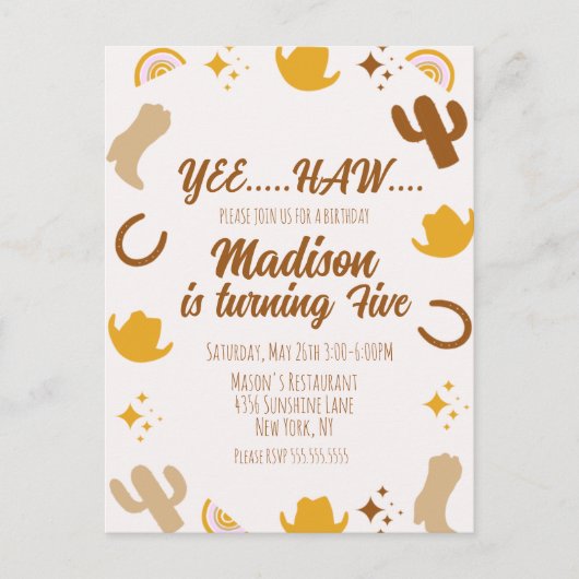 Regenbogen en Rodeo's Groovy Verjaardag   Briefkaart (Voorkant)